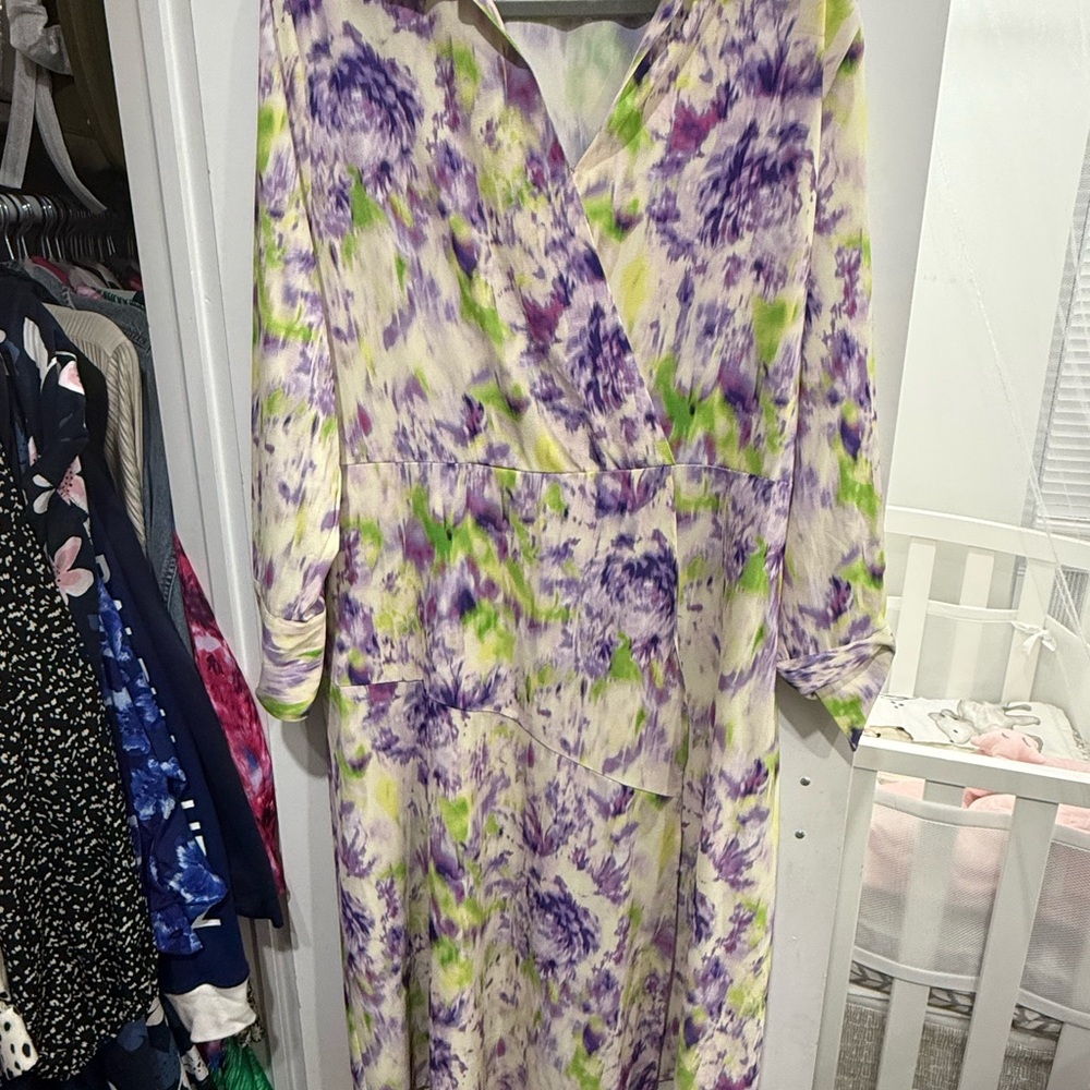 Scoop NYC Purple and Green Floral Long Sleeve Dress